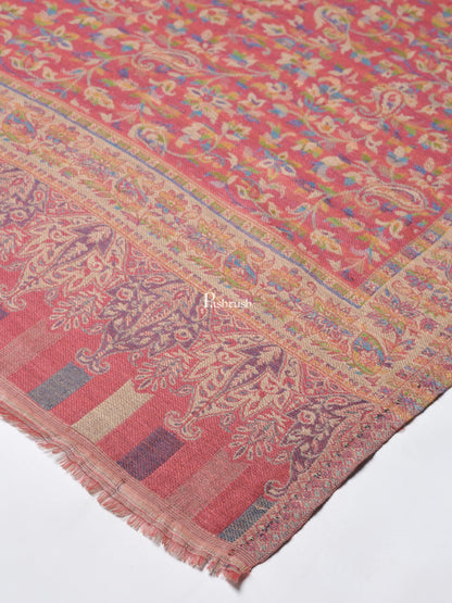 Pashtush India Womens Shawls Pashtush Womens Faux Pashmina Pink And Beige Jamawar Shawl