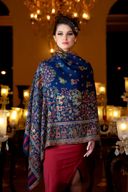 Pashtush India Womens Shawls Pashtush Womens Faux Pashmina, Royal Bagh Design, Blue