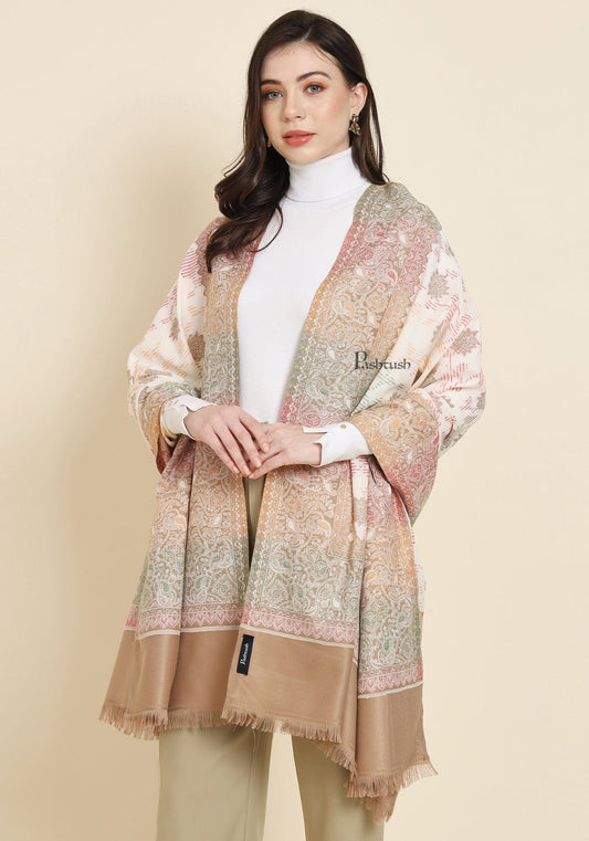 Pashtush India Womens Shawls Pashtush Womens Faux Pashmina Shawl,  Design, Ivory