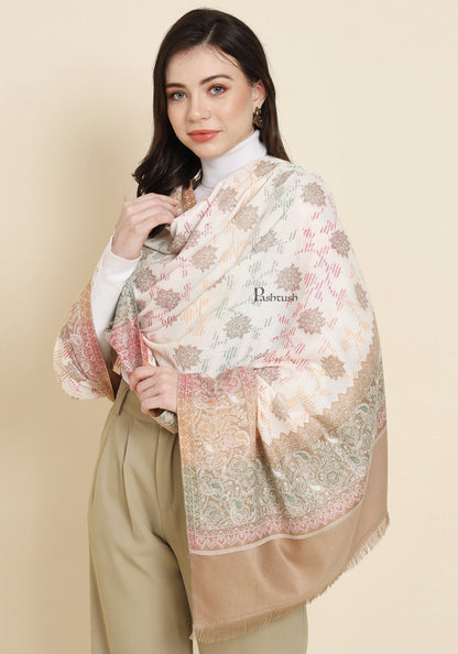 Pashtush India Womens Shawls Pashtush Womens Faux Pashmina Shawl,  Design, Ivory