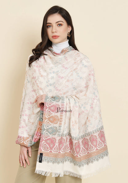 Pashtush India Womens Shawls Pashtush Womens Faux Pashmina Shawl,  Design, Ivory