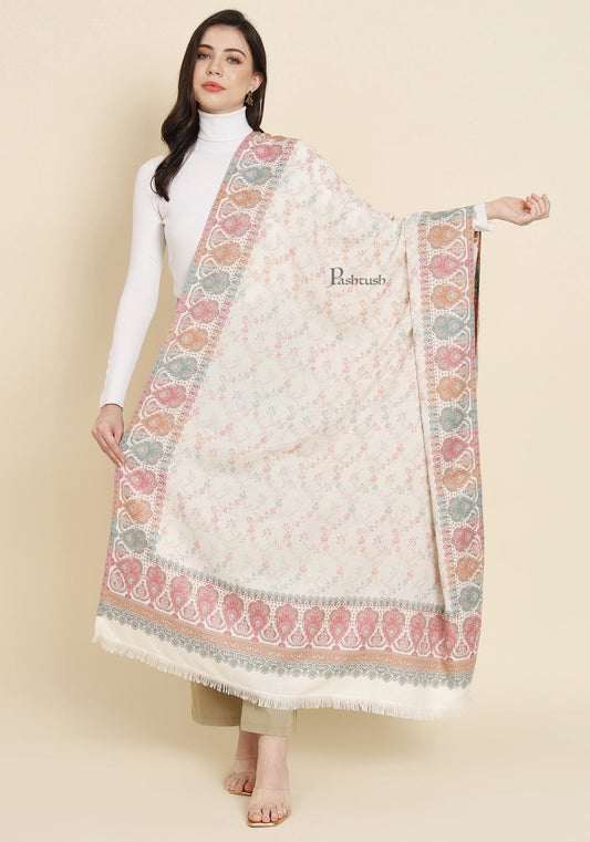Pashtush India Womens Shawls Pashtush Womens Faux Pashmina Shawl,  Design, Ivory