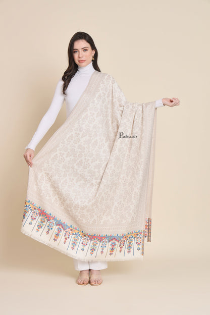 Pashtush India Womens Shawls Pashtush Womens Faux Pashmina Shawl,  Design, Ivory