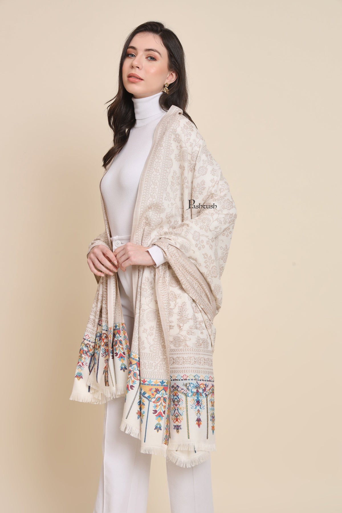 Pashtush India Womens Shawls Pashtush Womens Faux Pashmina Shawl,  Design, Ivory