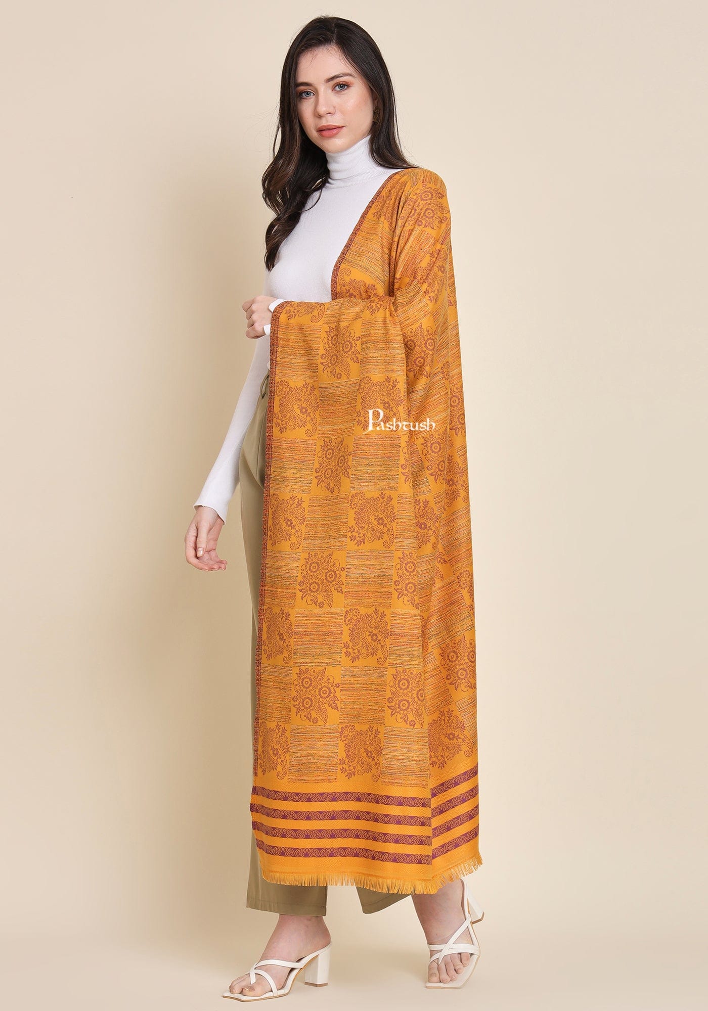 Pashtush India Womens Shawls Pashtush Womens Faux Pashmina Shawl, Design, Mustard