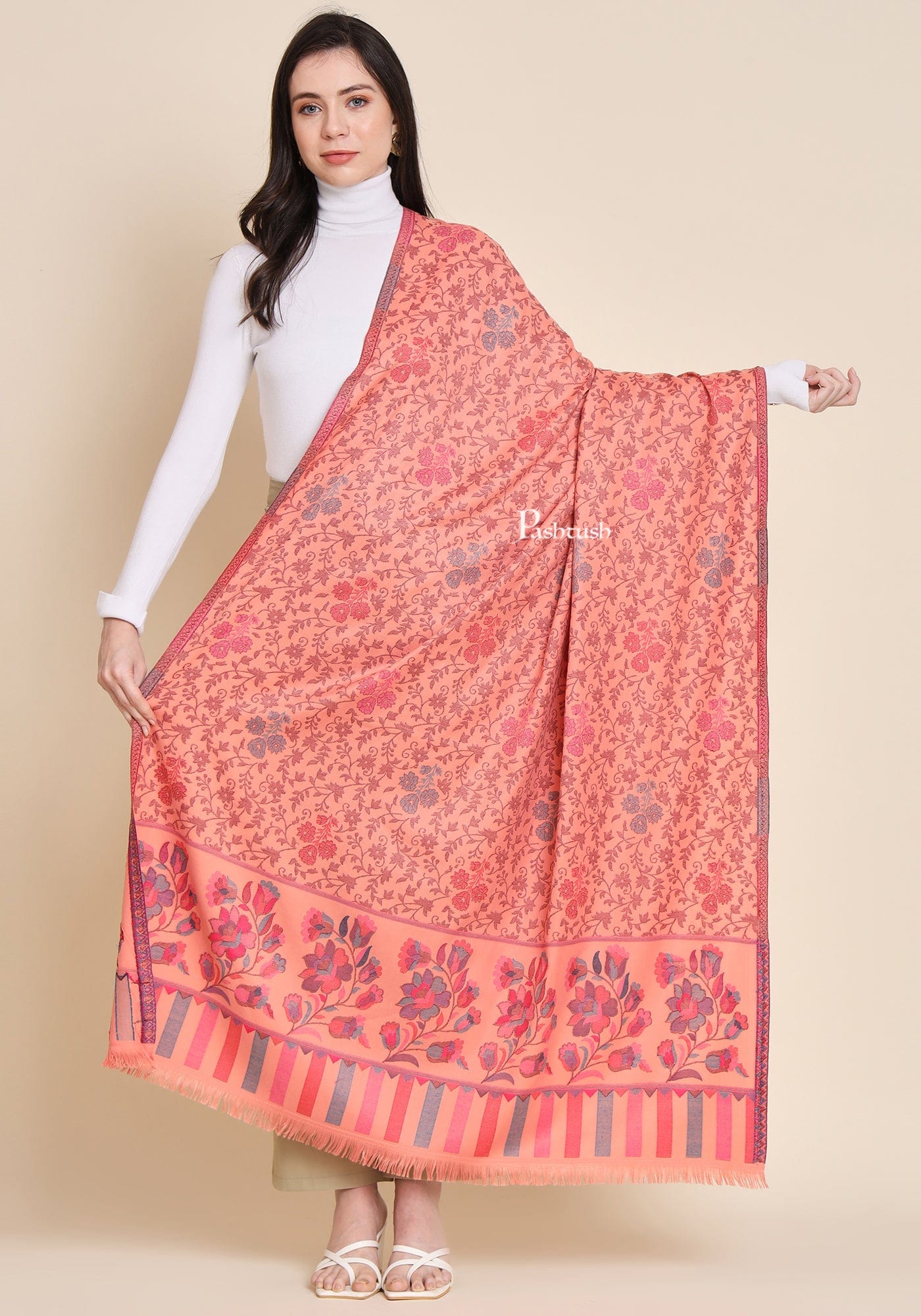 Pashtush India Womens Shawls Pashtush Womens Faux Pashmina Shawl,  Design, Peach