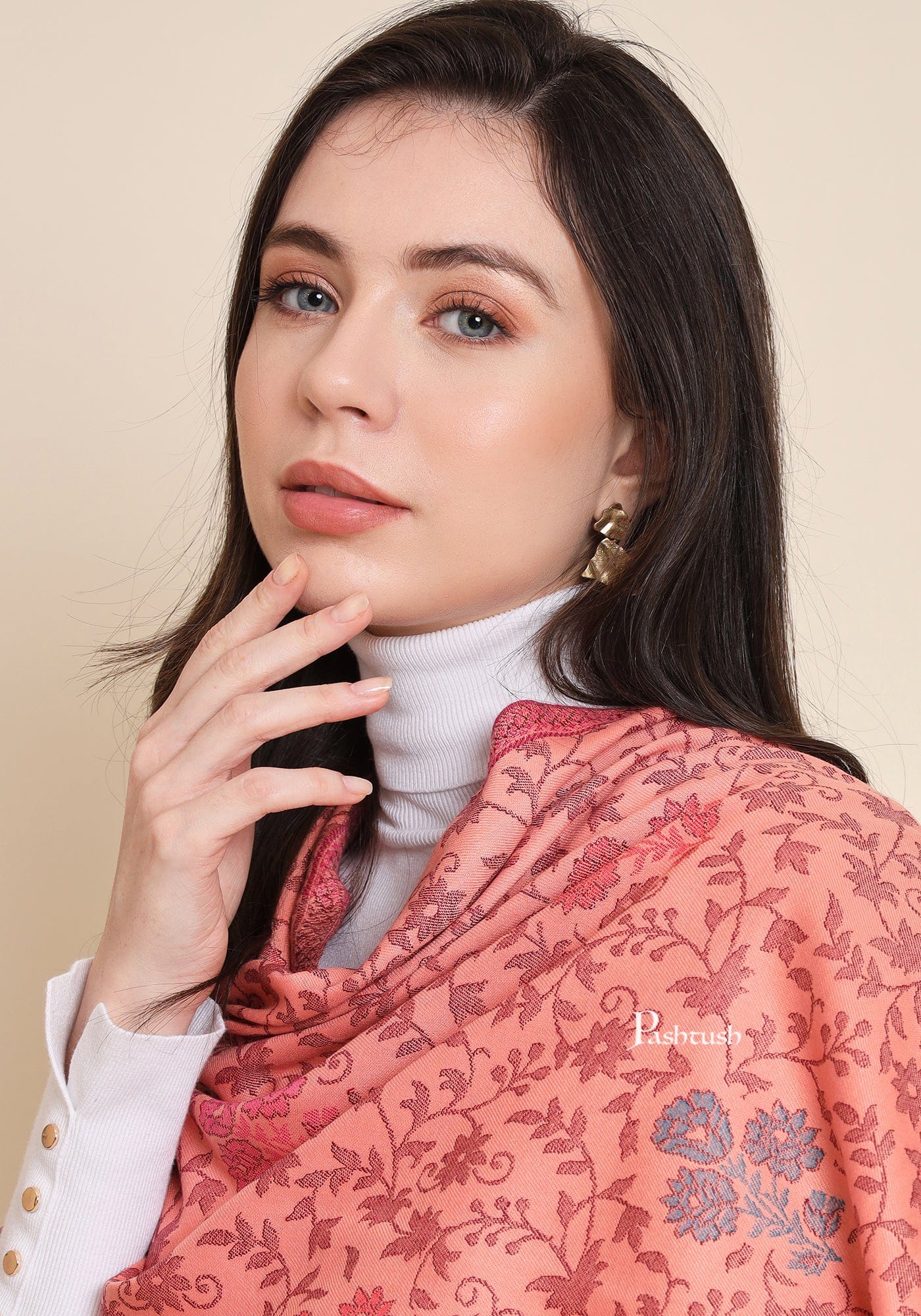 Pashtush India Womens Shawls Pashtush Womens Faux Pashmina Shawl,  Design, Peach
