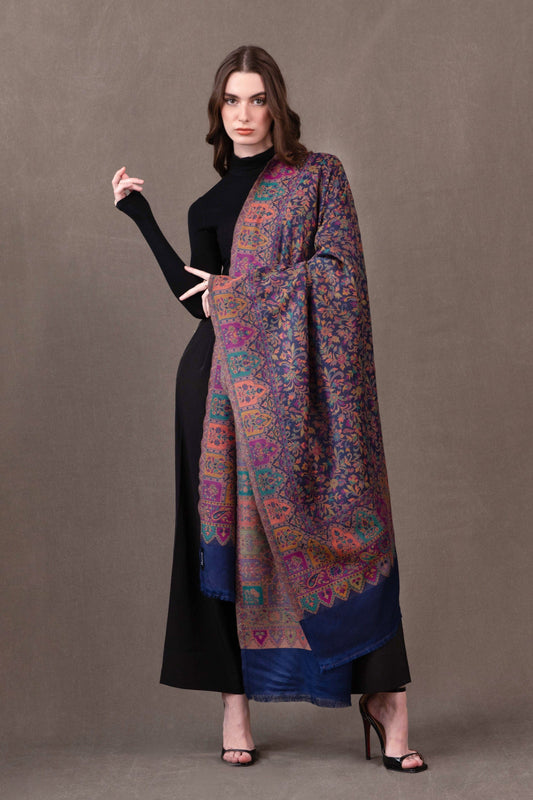 Pashtush India Womens Shawls Pashtush Womens Faux Pashmina Shawl, Ethnic Jamawar  Design, Blue