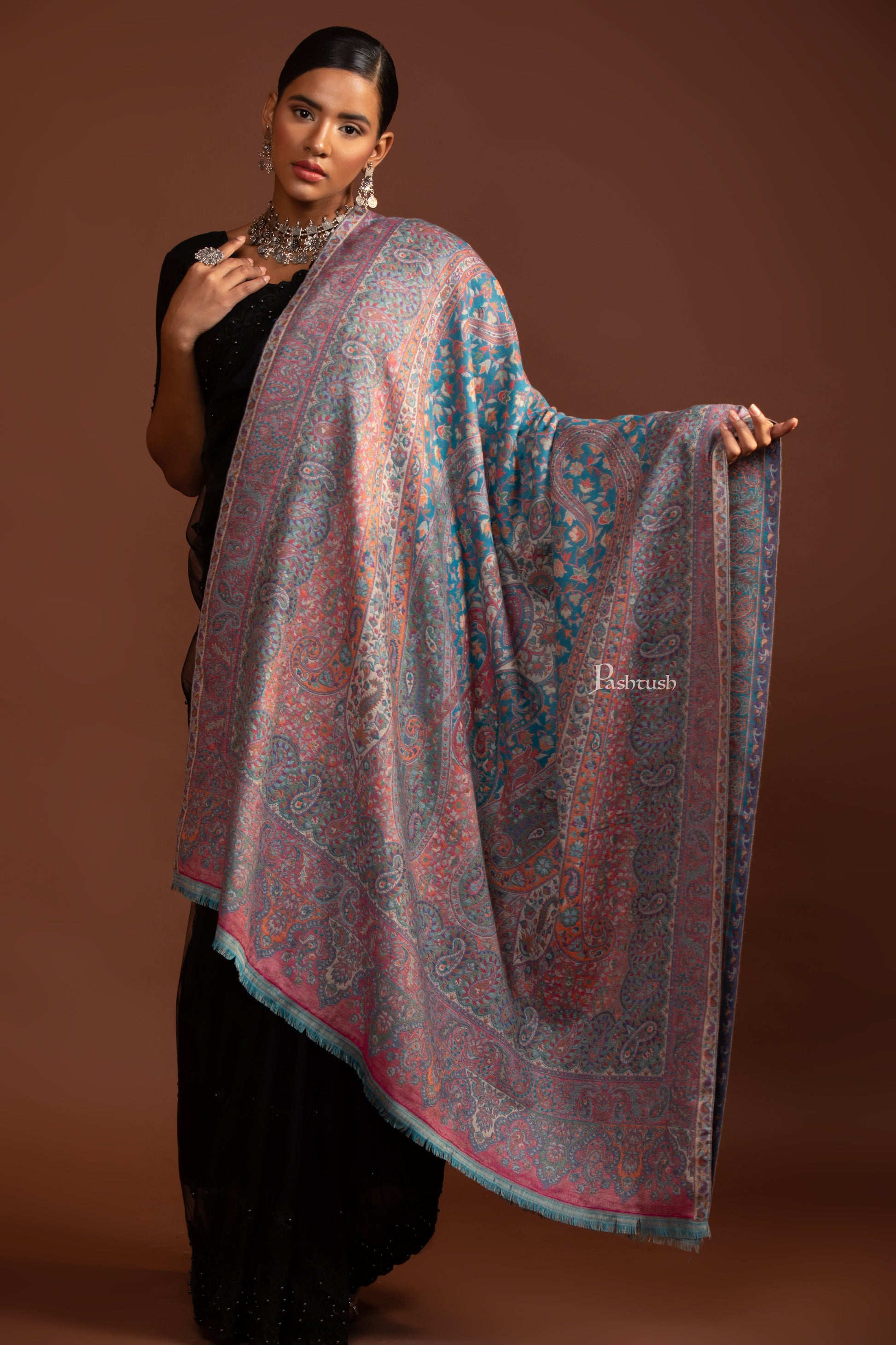 Pashtush India Womens Shawls Pashtush Womens Faux Pashmina Shawl, Ethnic Paisley Weave Design, Multicolour