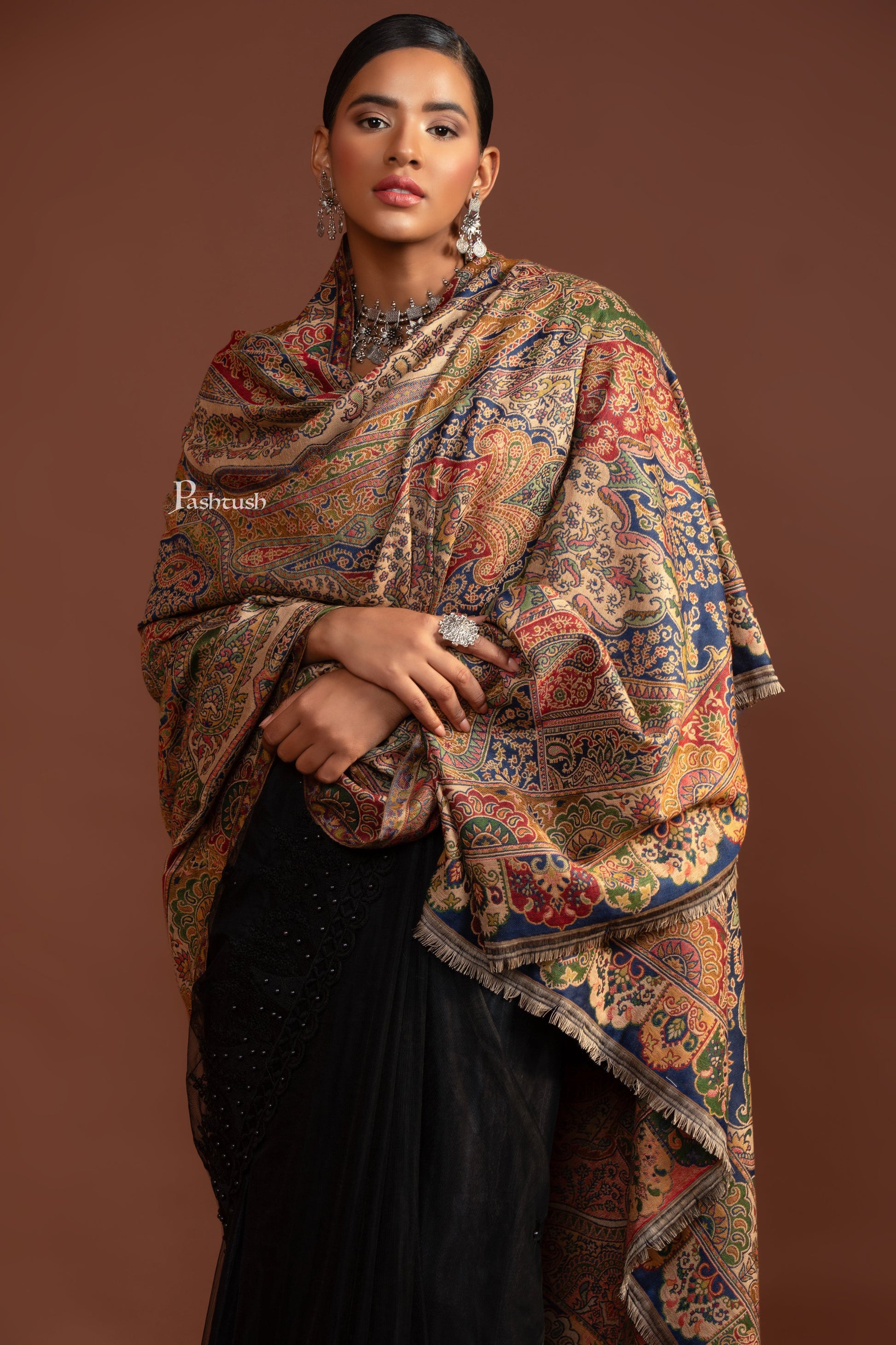 Pashtush India Womens Shawls Pashtush Womens Faux Pashmina Shawl, Ethnic  Pasiley Weave' Design, Multicolour