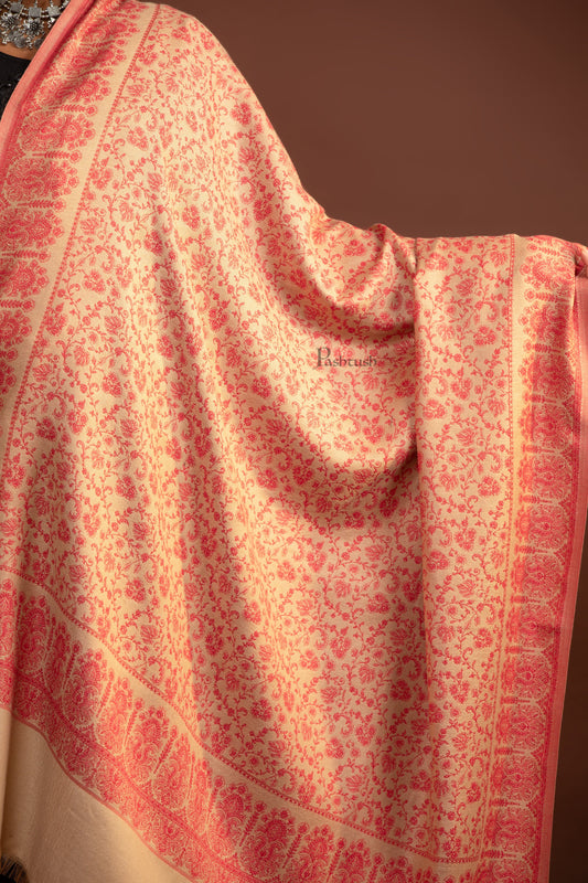 Pashtush India Womens Shawls Pashtush Womens Faux Pashmina Shawl, Ethnic  Weave Design, Beige And Red