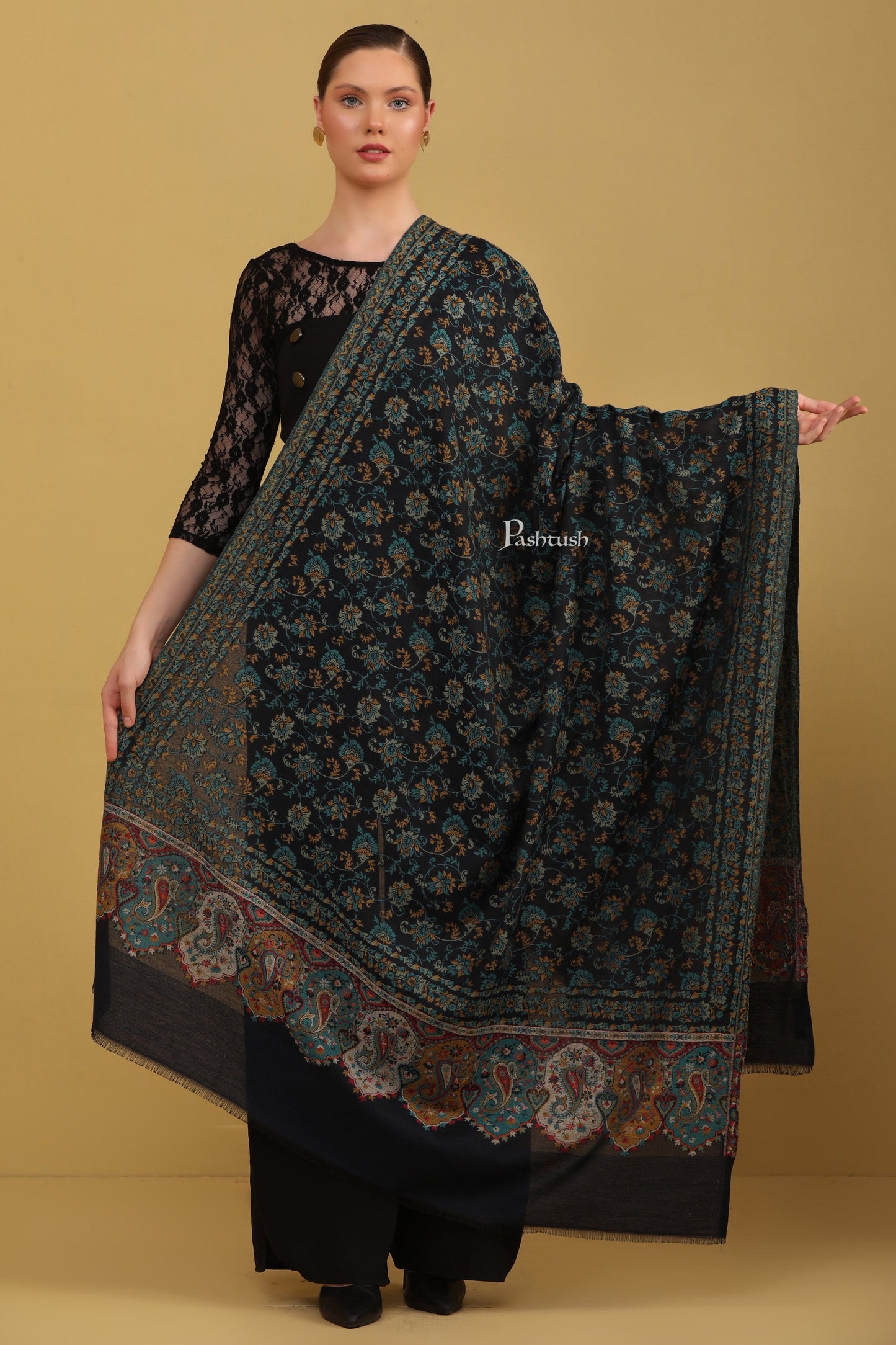 Pashtush India Womens Shawls Pashtush Womens Faux Pashmina Shawl, Ethnic Weave Design, Blue