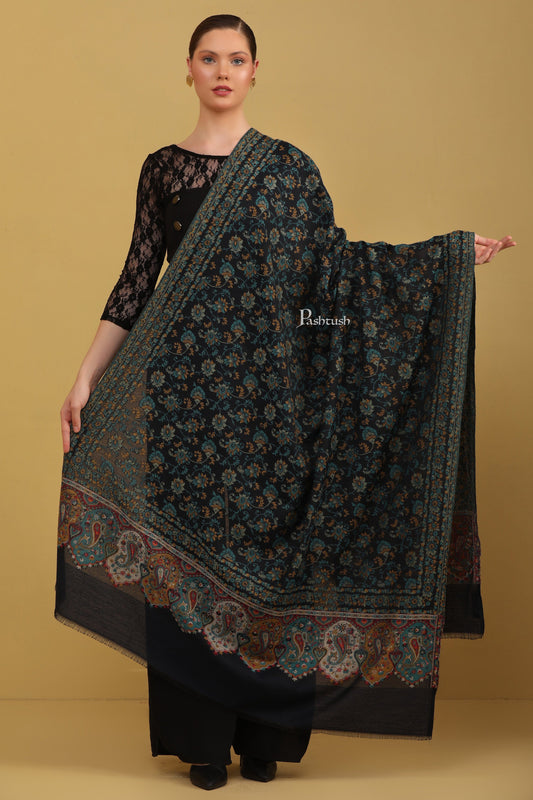 Pashtush India Womens Shawls Pashtush Womens Faux Pashmina Shawl, Ethnic Weave Design, Blue