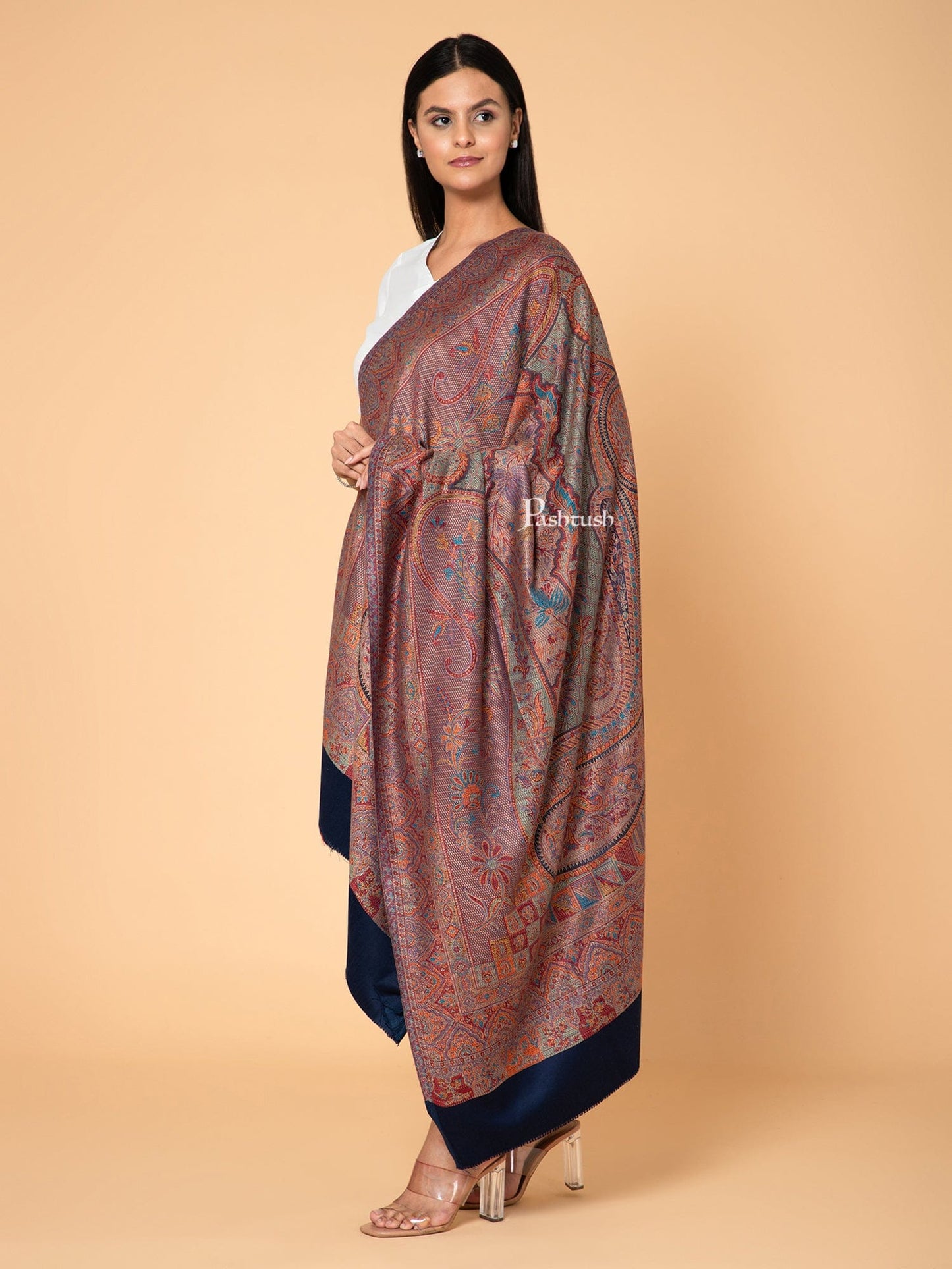 Pashtush India Womens Shawls Pashtush Womens Faux Pashmina Shawl, Ethnic Weave Design, Blue