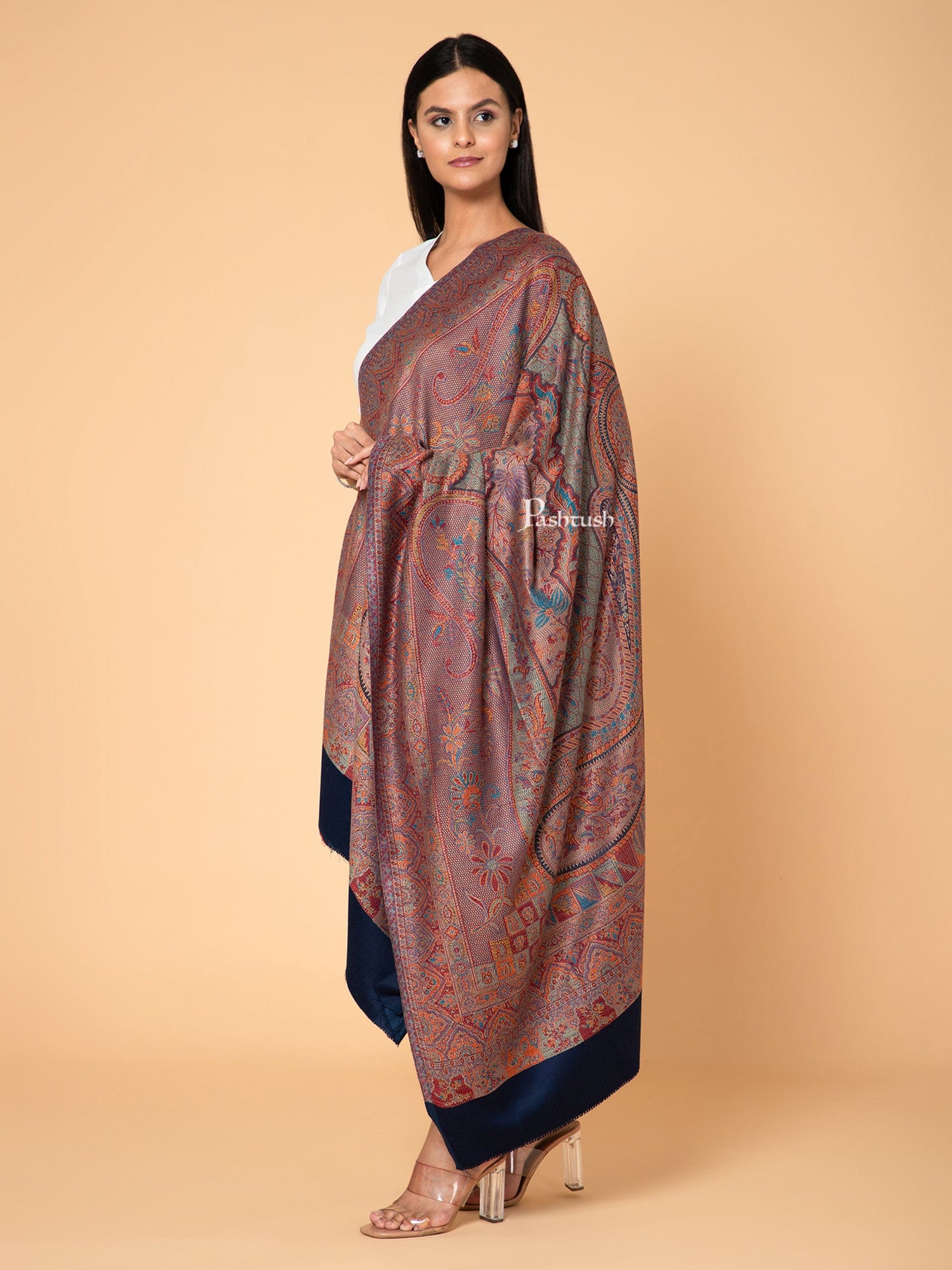 Pashtush India Womens Shawls Pashtush Womens Faux Pashmina Shawl, Ethnic Weave Design, Blue