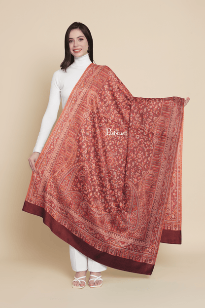 Pashtush India Womens Shawls Pashtush Womens Faux Pashmina Shawl, Ethnic Weave Design, Brown