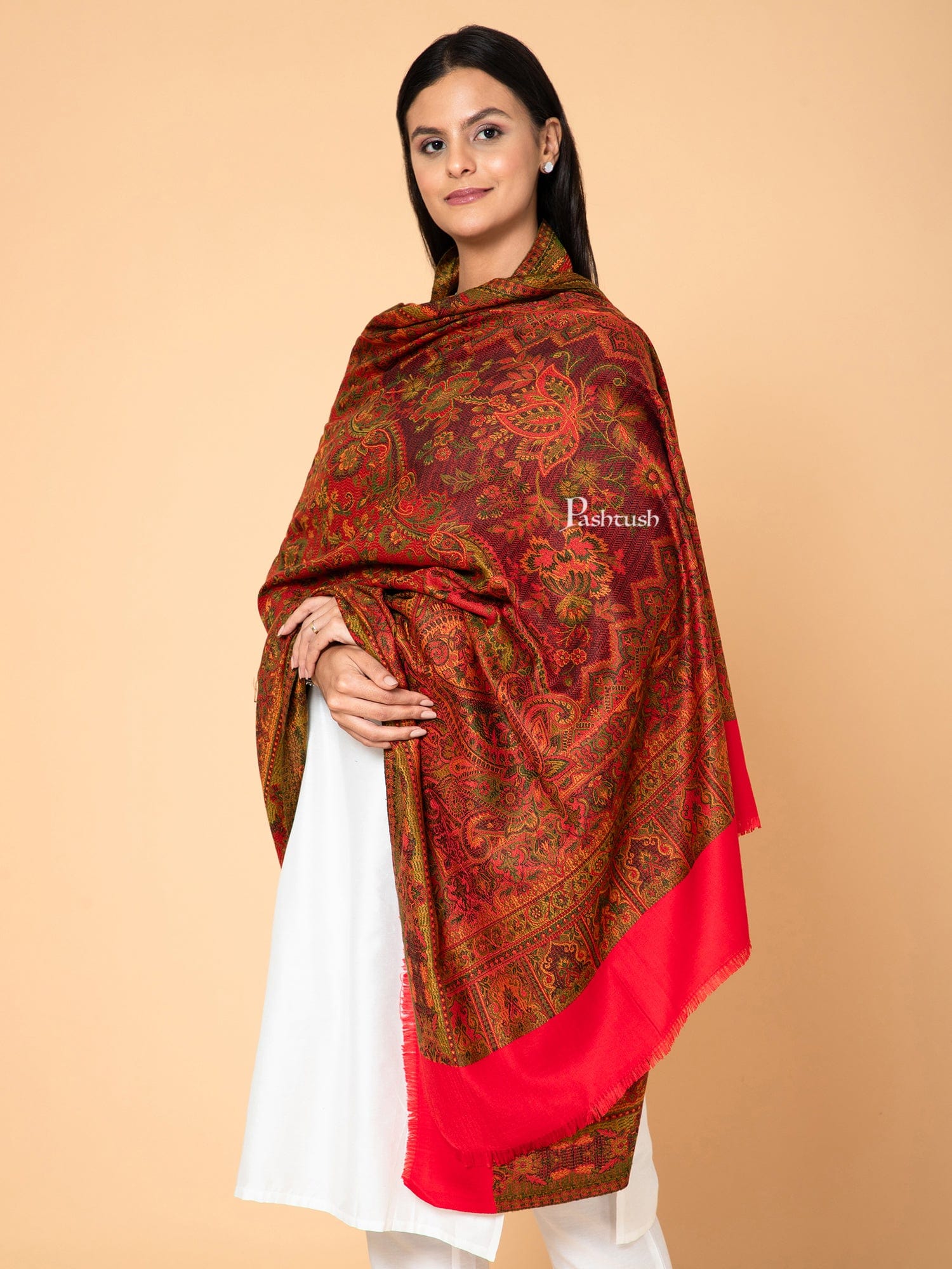 Pashtush India Womens Shawls Pashtush Womens Faux Pashmina Shawl, Ethnic Weave Design, Majenta
