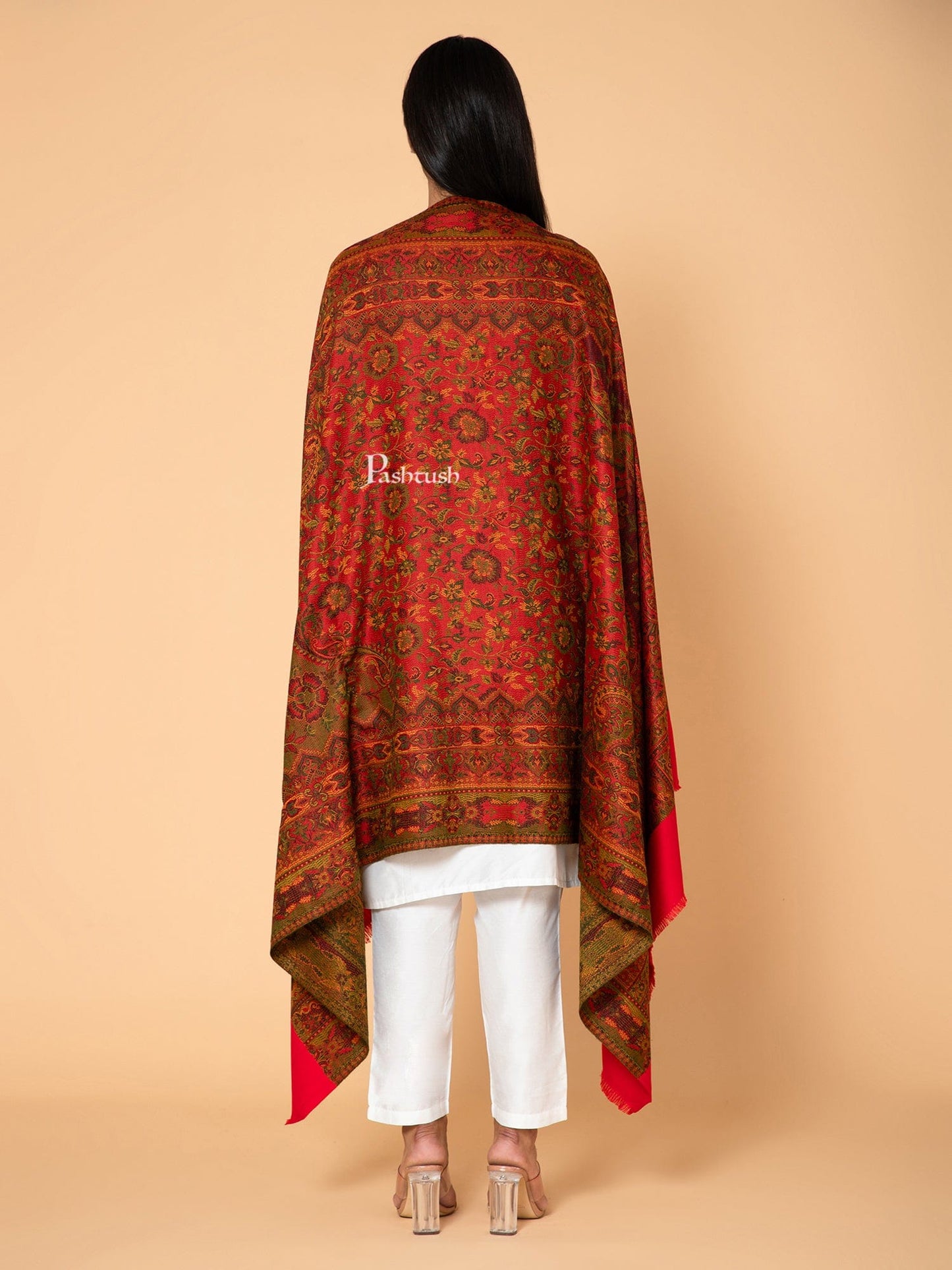 Pashtush India Womens Shawls Pashtush Womens Faux Pashmina Shawl, Ethnic Weave Design, Majenta