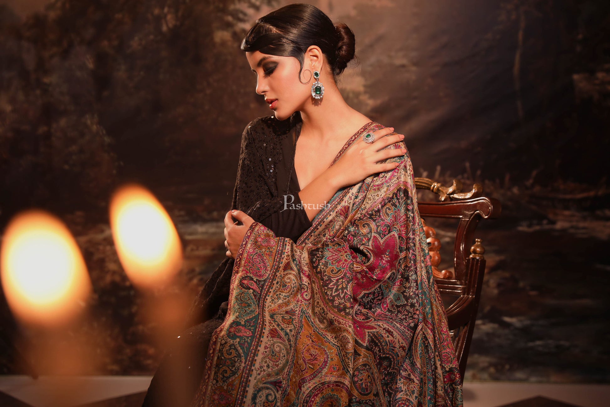 Pashtush India Womens Shawls Pashtush womens faux pashmina shawl, ethnic weave design, Multicolour