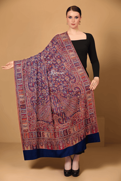 Pashtush India Womens Shawls Pashtush Womens Faux Pashmina Shawl, Ethnic Weave Design, Navy Blue