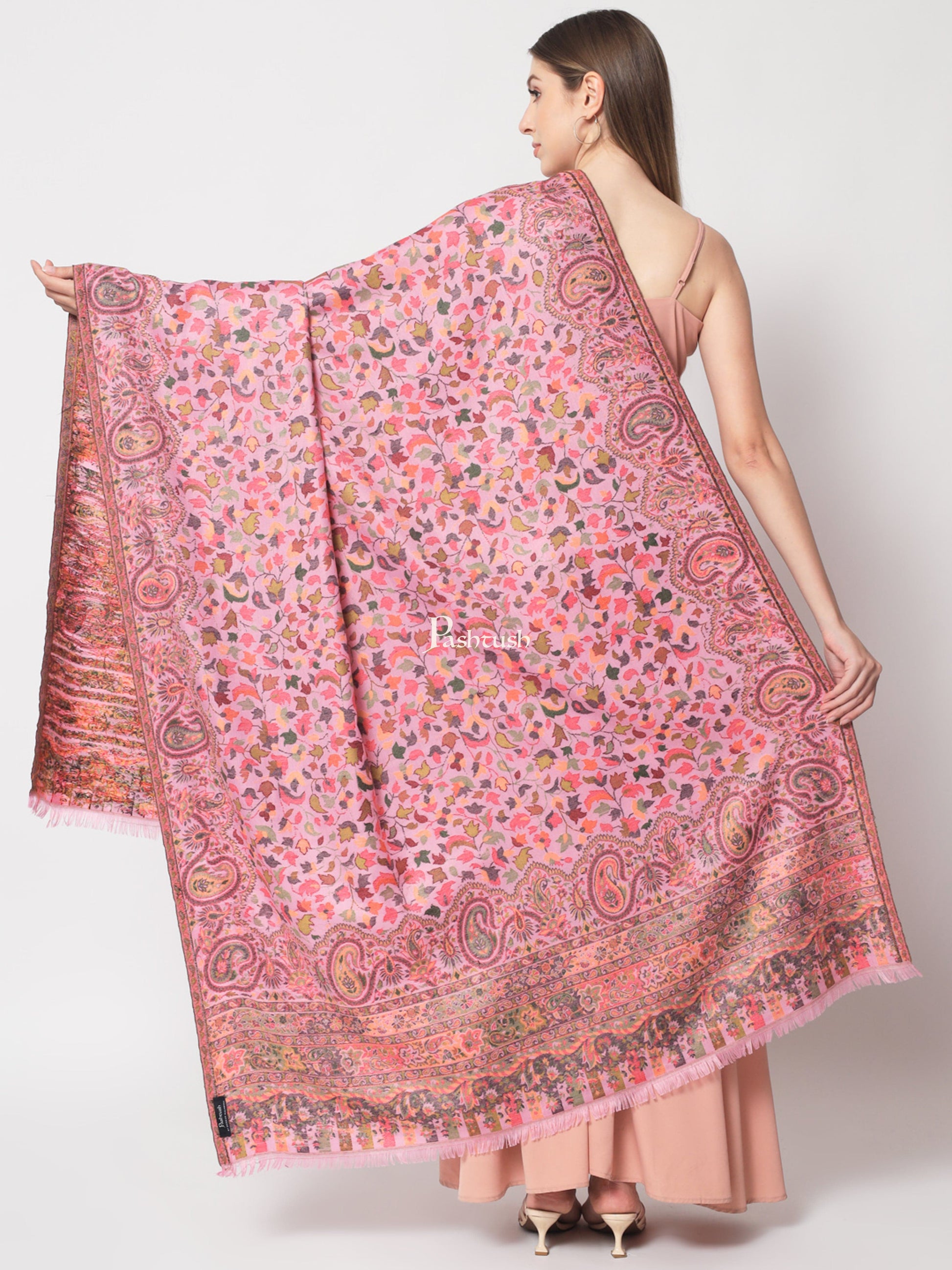 Pashtush India Womens Shawls Pashtush Womens Faux Pashmina Shawl, Ethnic weave Design, Soft Pink