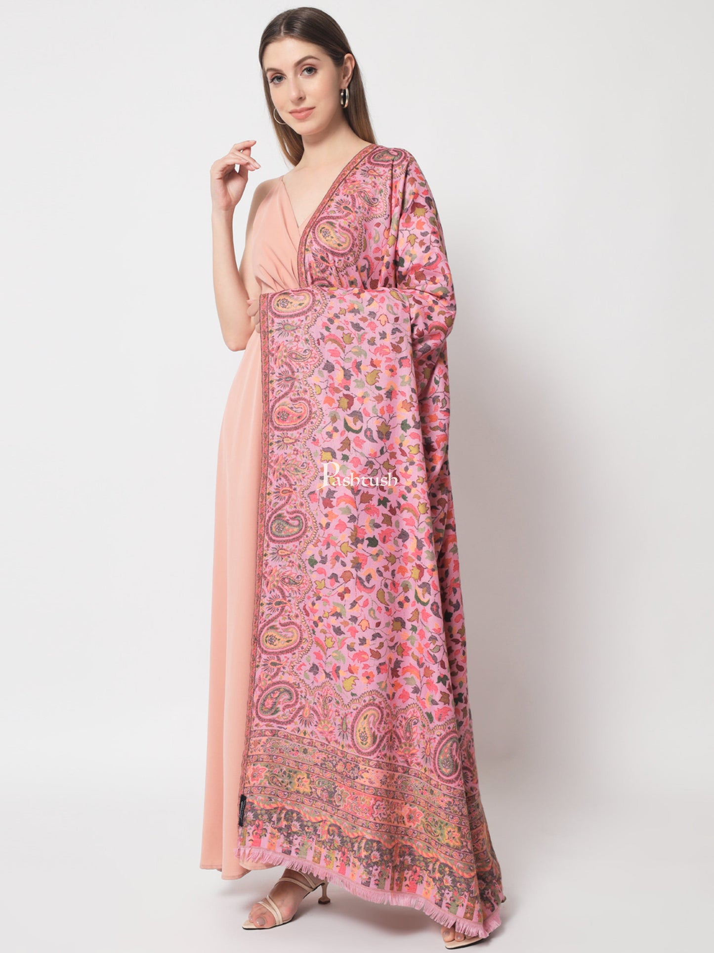 Pashtush India Womens Shawls Pashtush Womens Faux Pashmina Shawl, Ethnic weave Design, Soft Pink