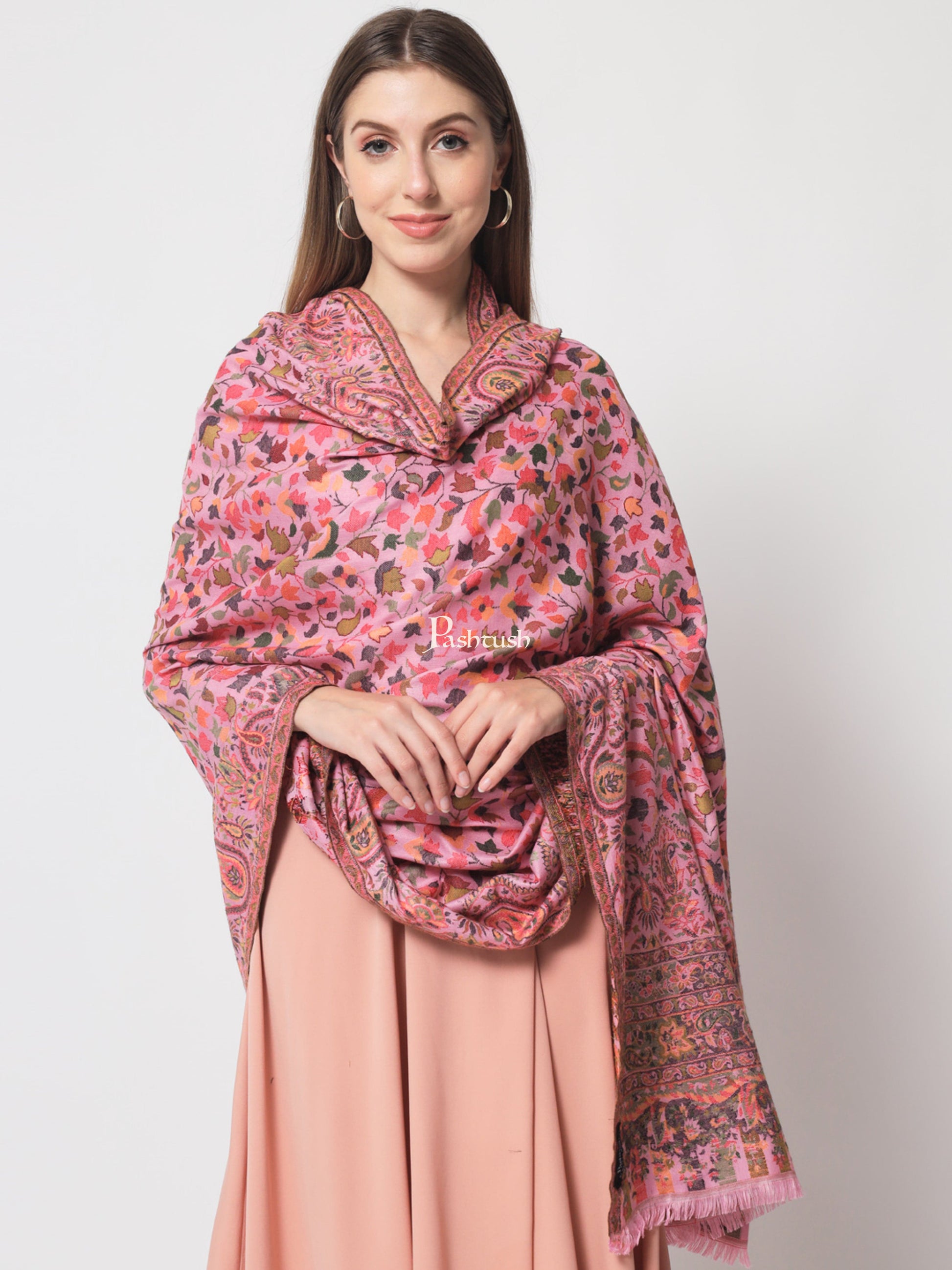 Pashtush India Womens Shawls Pashtush Womens Faux Pashmina Shawl, Ethnic weave Design, Soft Pink