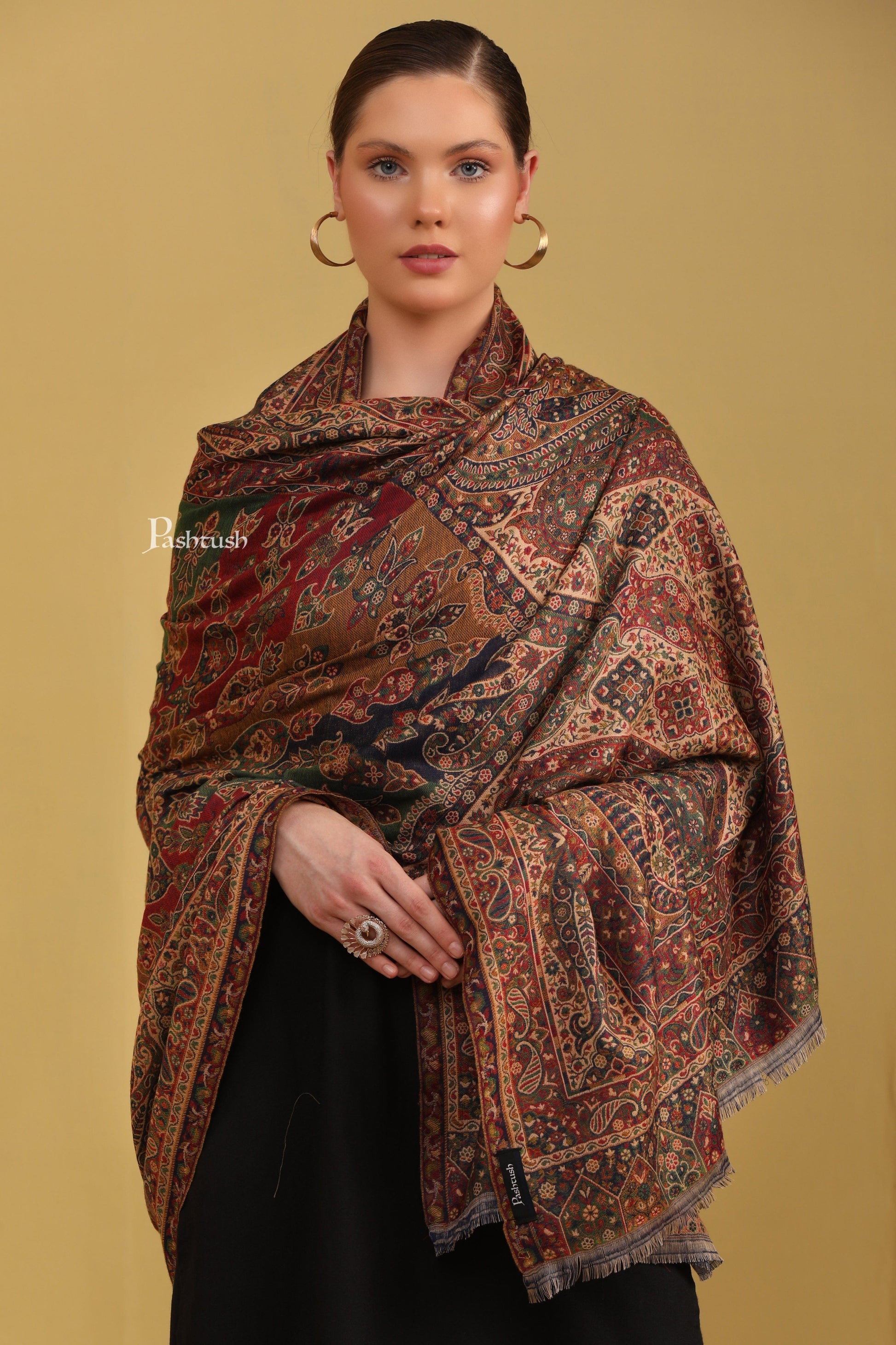 Pashtush India Womens Shawls Pashtush Womens Faux Pashmina Shawl, Ethnic Weave Pasiley Design, Multicolour