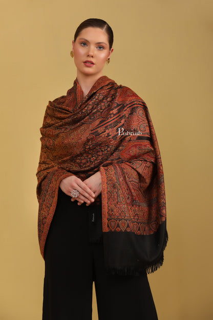 Pashtush India Womens Shawls Pashtush Womens Faux Pashmina Shawl, Jamawar Design, Black