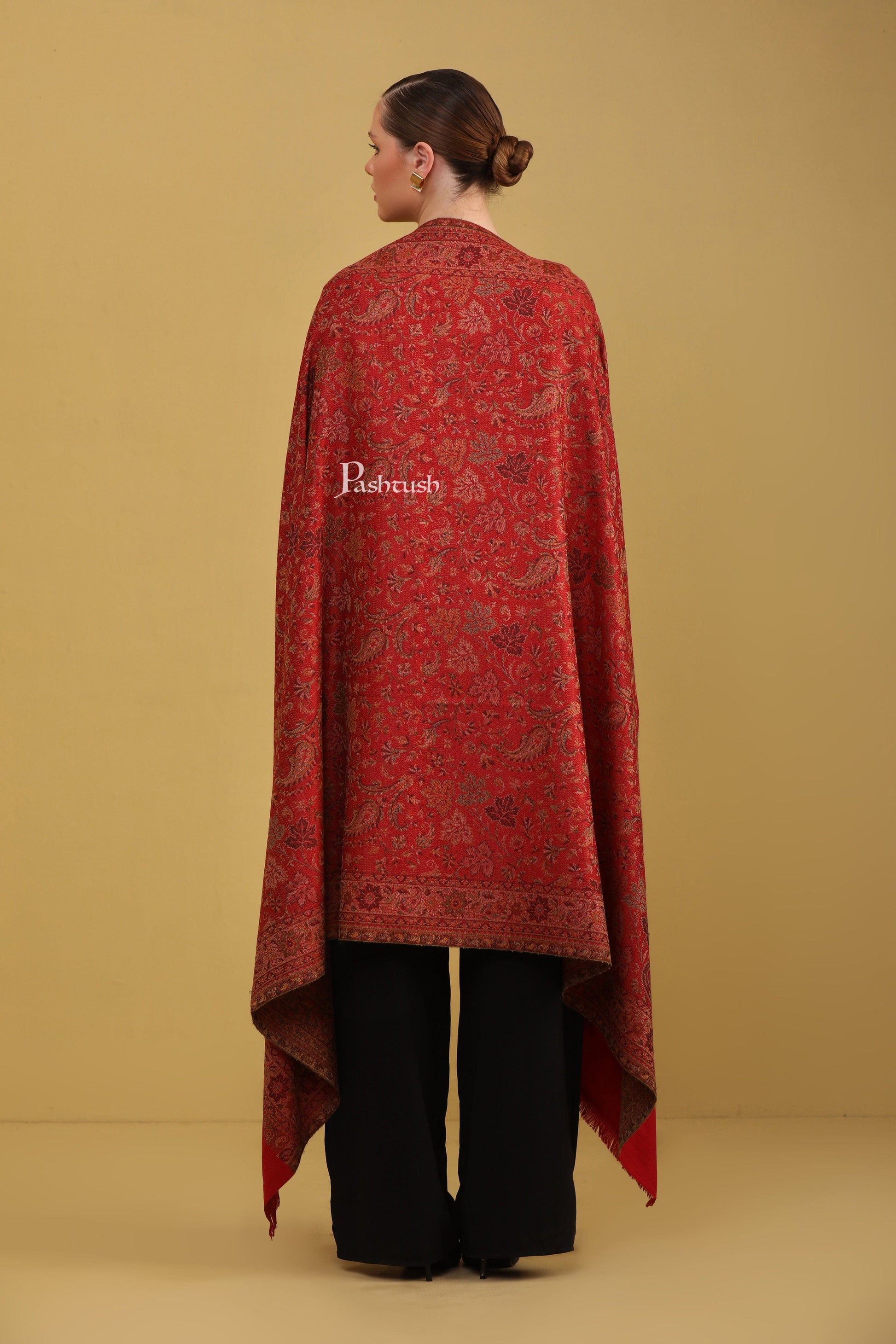 Pashtush India Womens Shawls Pashtush Womens Faux Pashmina Shawl, Jamawar Design, Maroon