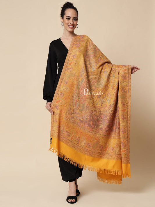 Pashtush India Womens Shawls Pashtush womens Faux Pashmina Shawl, jamawar design, Mustard