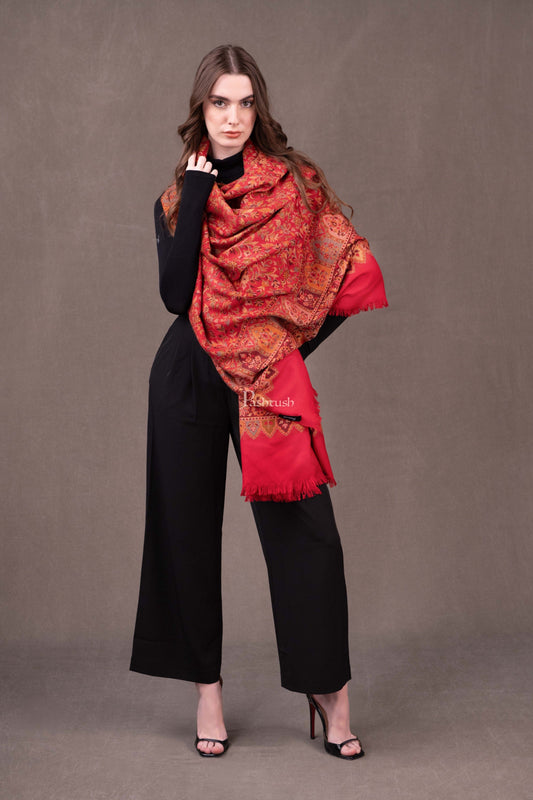 Pashtush India Womens Shawls Pashtush Womens Faux Pashmina Shawl, Jamawar Design, Red