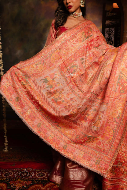 Pashtush India Womens Shawls Pashtush Womens Faux Pashmina Shawl, Pailsey Weave Design, Peach