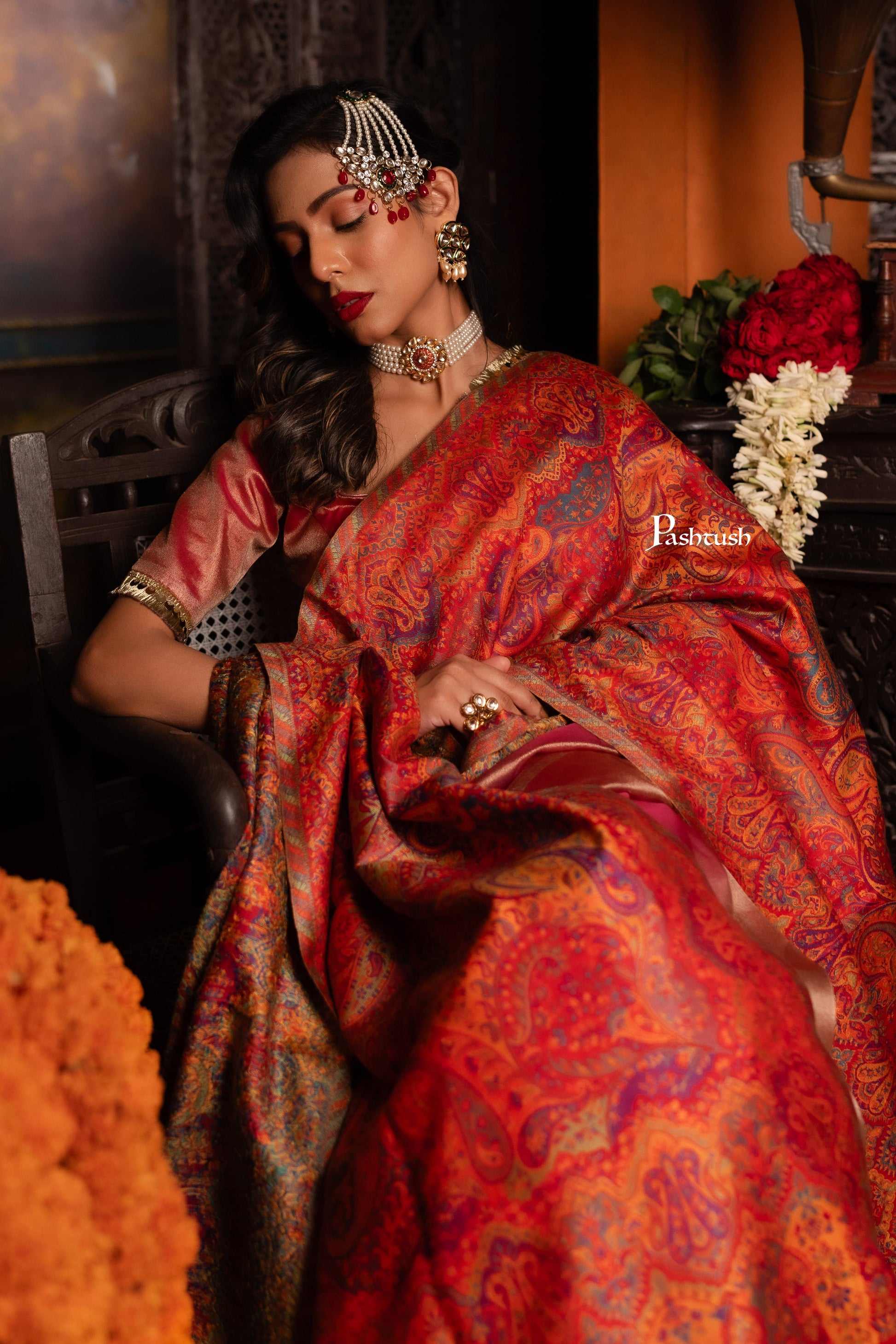 Pashtush India Womens Shawls Pashtush Womens Faux Pashmina Shawl, Pailsey Weave Design, Red