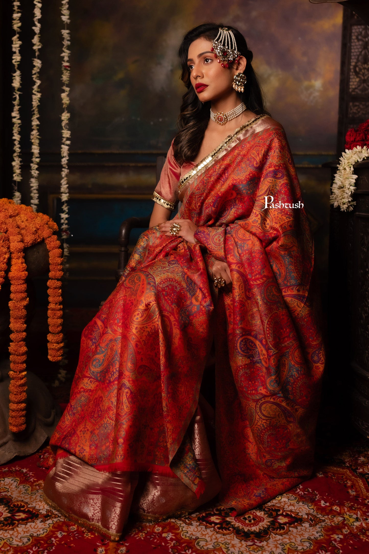 Pashtush India Womens Shawls Pashtush Womens Faux Pashmina Shawl, Pailsey Weave Design, Red