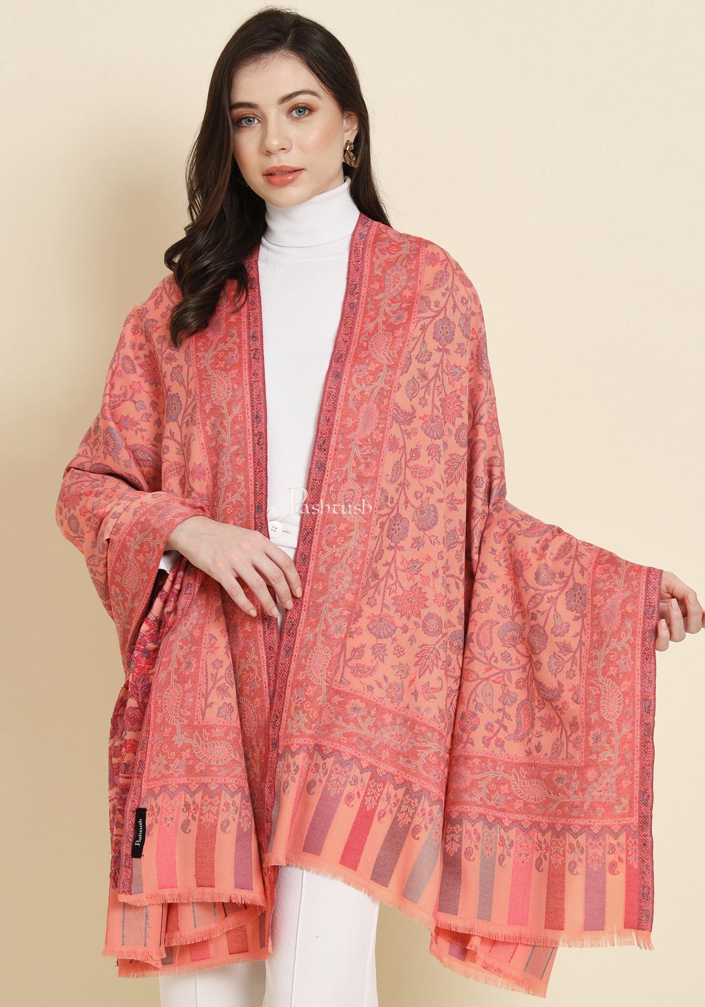 Pashtush India Womens Shawls Pashtush Womens Faux Pashmina Shawl, Paisley Ethnic Woven Design, Peach