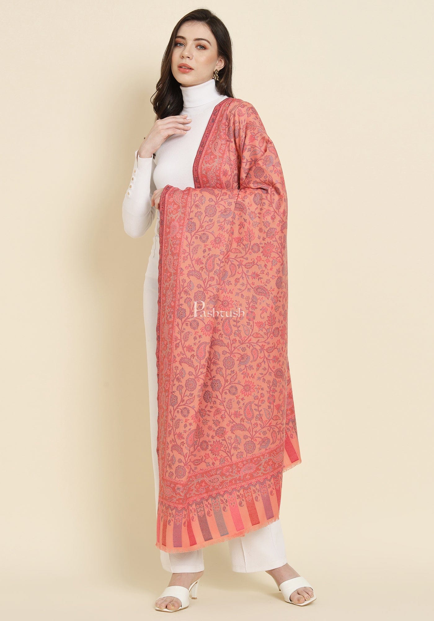 Pashtush India Womens Shawls Pashtush Womens Faux Pashmina Shawl, Paisley Ethnic Woven Design, Peach