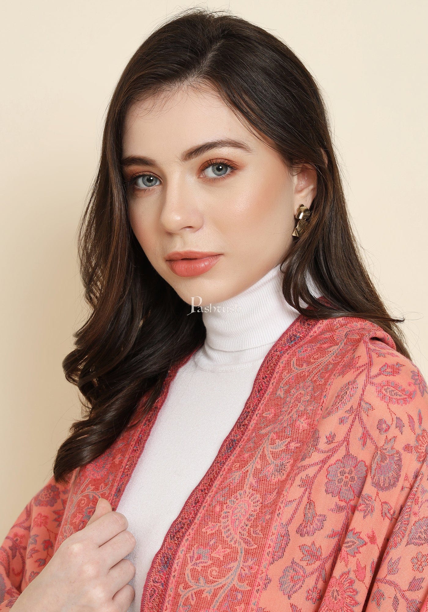 Pashtush India Womens Shawls Pashtush Womens Faux Pashmina Shawl, Paisley Ethnic Woven Design, Peach