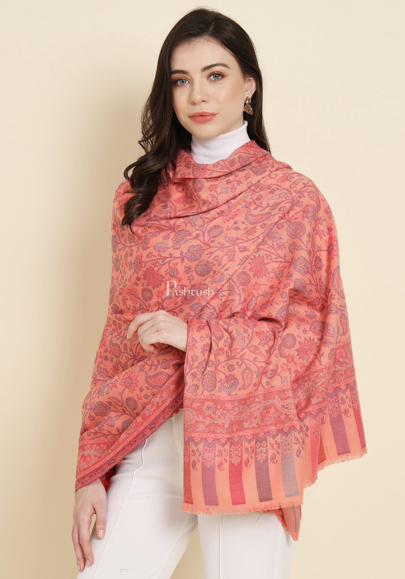 Pashtush India Womens Shawls Pashtush Womens Faux Pashmina Shawl, Paisley Ethnic Woven Design, Peach