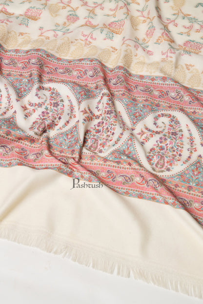 Pashtush India Womens Shawls Pashtush Womens Faux Pashmina Shawl, Paisley Weave With Zari Design, Ivory