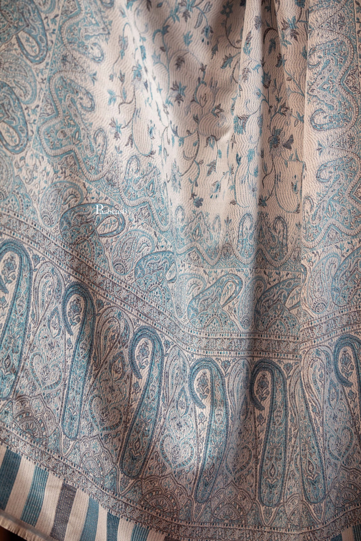Pashtush India Womens Shawls Pashtush Womens Faux Pashmina Shawl, Pasiley Design, Ivory