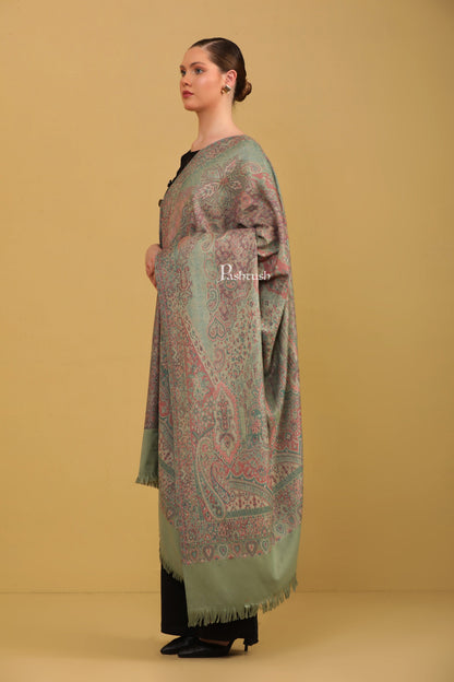 Pashtush India Womens Shawls Pashtush Womens Faux Pashmina Shawl, Pasiley Weave Design, Olive Green