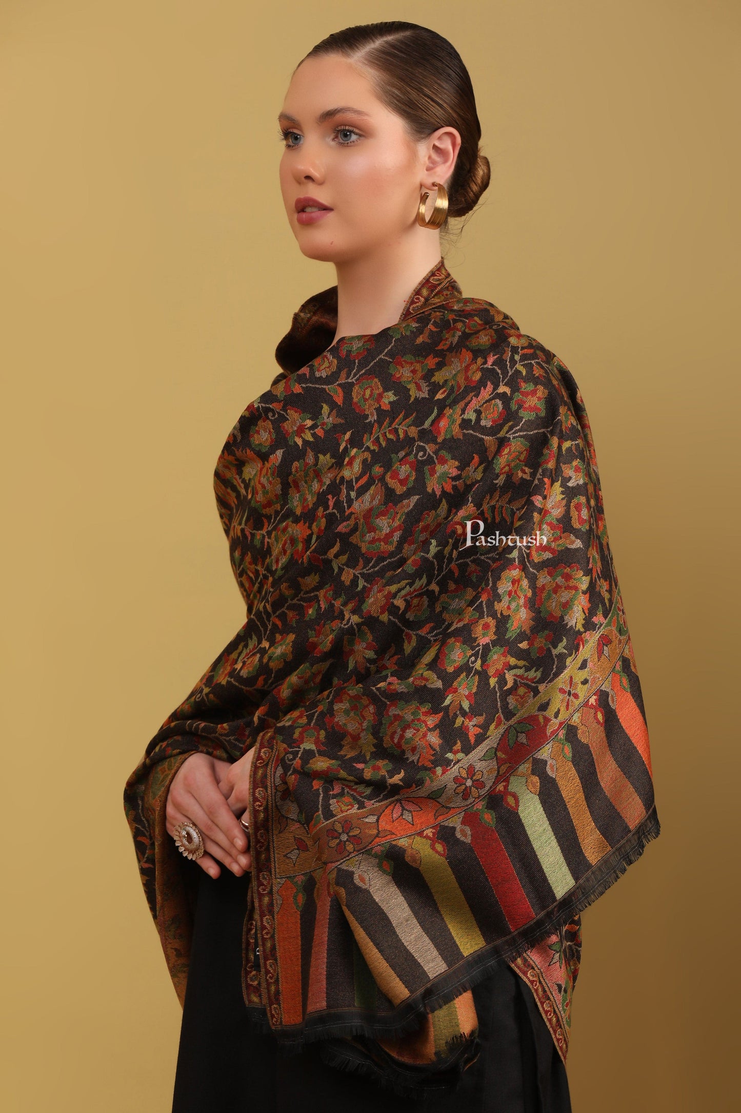 Pashtush India Womens Shawls Pashtush Womens Faux Pashmina Shawl, Petiole Design, Black