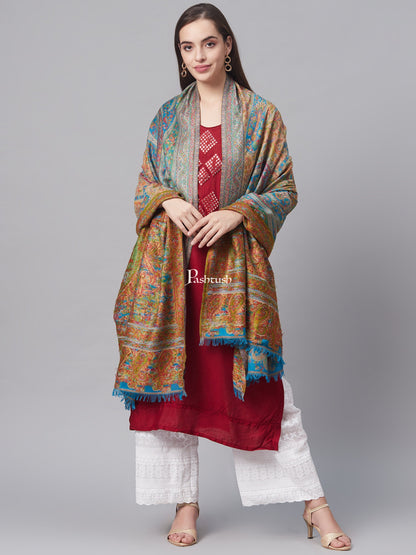 Pashtush India Womens Shawls Pashtush Womens Faux Pashmina Shawl, Rich Garden Aesthetic, Arabic Blue