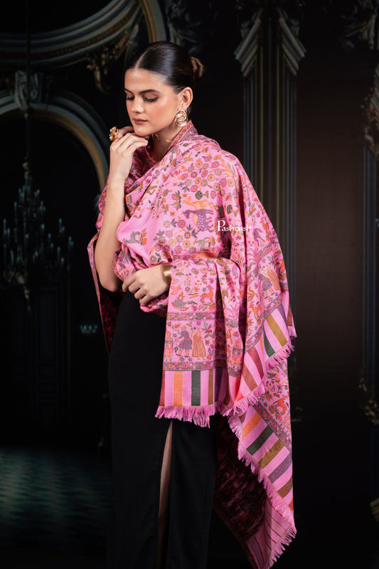 Pashtush India Womens Shawls Pashtush Womens Faux Pashmina Shawl, Woven Bagh Design, Light Pink