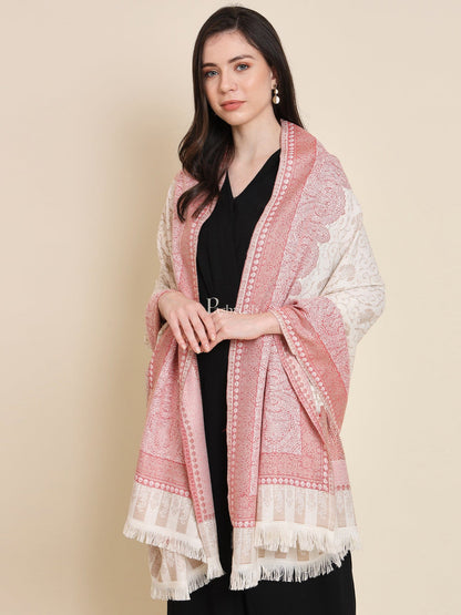 Pashtush India Womens Shawls Pashtush Womens Faux Pashmina Shawl, Woven Floral Design, Beige