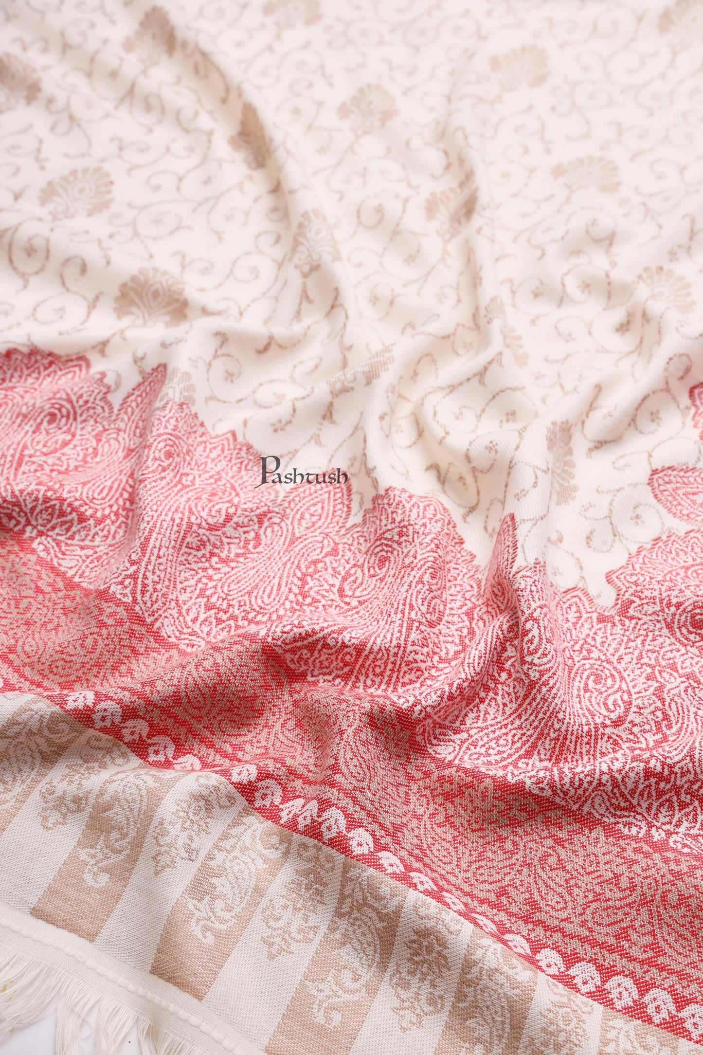 Pashtush India Womens Shawls Pashtush Womens Faux Pashmina Shawl, Woven Floral Design, Beige
