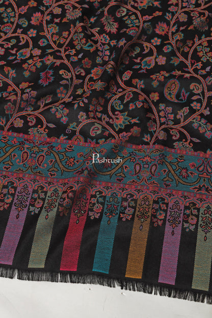 Pashtush India Womens Shawls Pashtush Womens Faux Pashmina Shawl, Woven Floral Design, Black