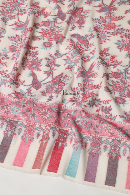 Pashtush India Womens Shawls Pashtush Womens Faux Pashmina Shawl, Woven Floral Design, Ivory