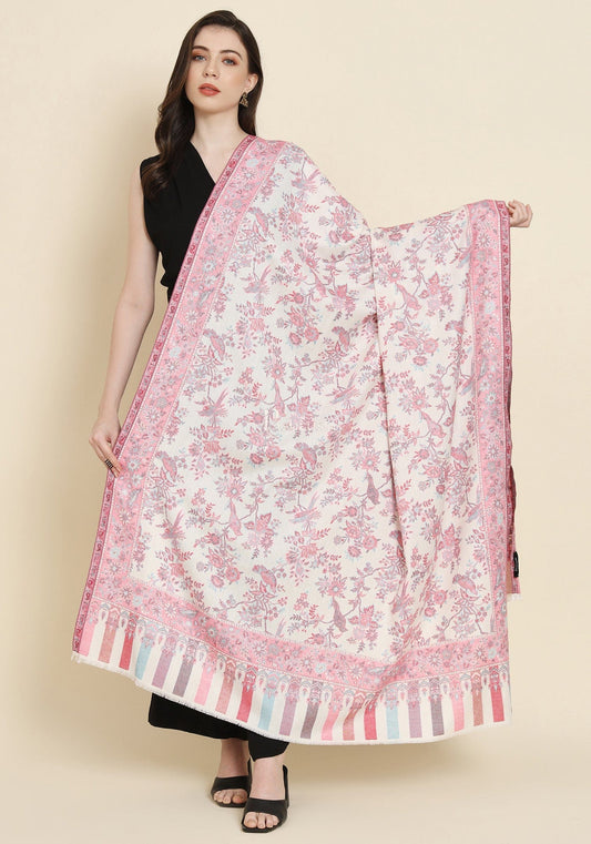 Pashtush India Womens Shawls Pashtush Womens Faux Pashmina Shawl, Woven Floral Design, Ivory